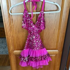 Kelle Sparkling Pink Sequin Kids dance Costume
